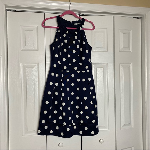 Navy and white polka dot A-line sundress size 10 - Picture 2 of 10